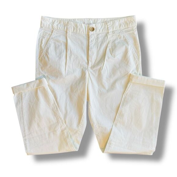 Anthropologie Women's Cream Pleated Cropped Straight Leg Trousers Size 26 - Picture 3 of 10